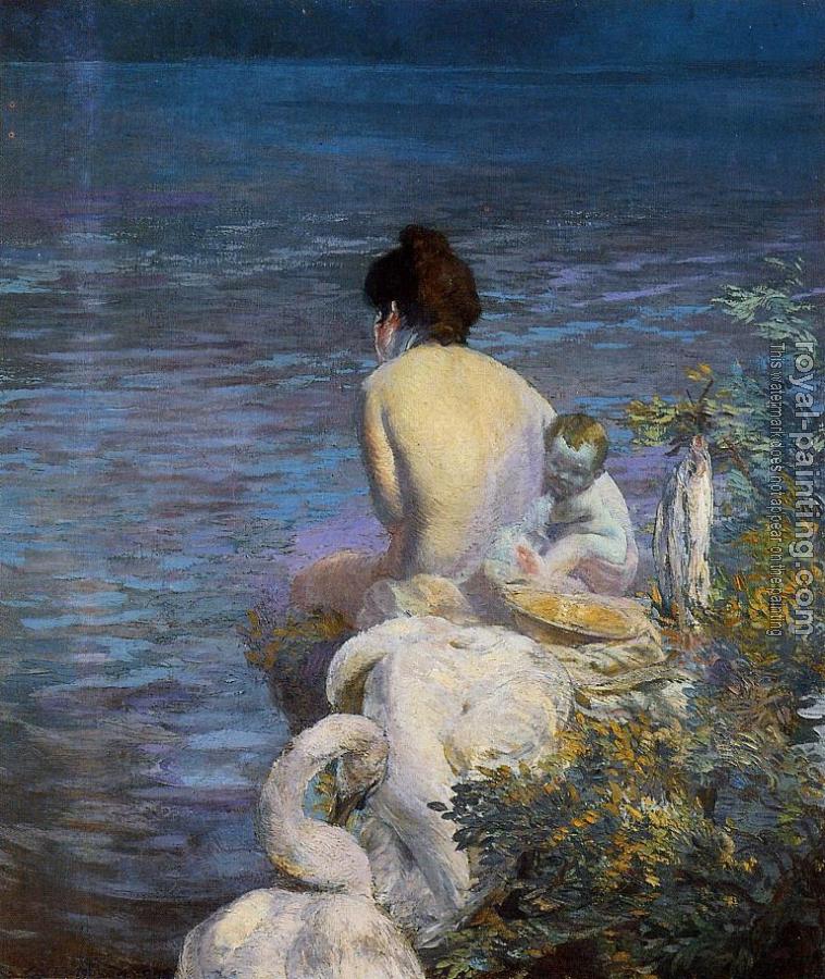 Paul Albert Besnard : Bather with Child and Swan by the Sea